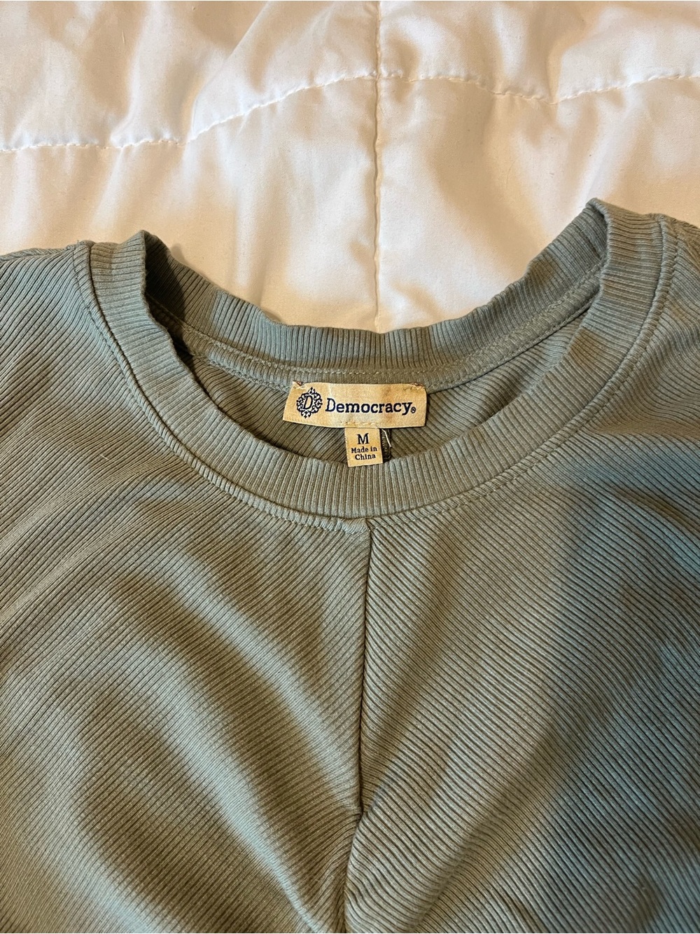 Democracy Olive Ribbed Ruched Tank with Ruffle Trim - Picture 3 of 3